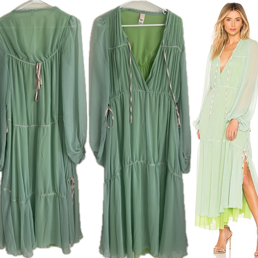 We are HAH lovin lindHah wasabi green flowy adjustable chiffon mesh shirt dress